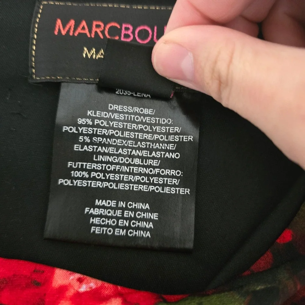 MARC BOUWER Floral Fit Flare Dress Black Red Pink Short Sleeve Size 8‎